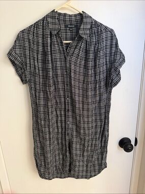 Madewell Black & White Plaid Button-Down Shirt Dress
